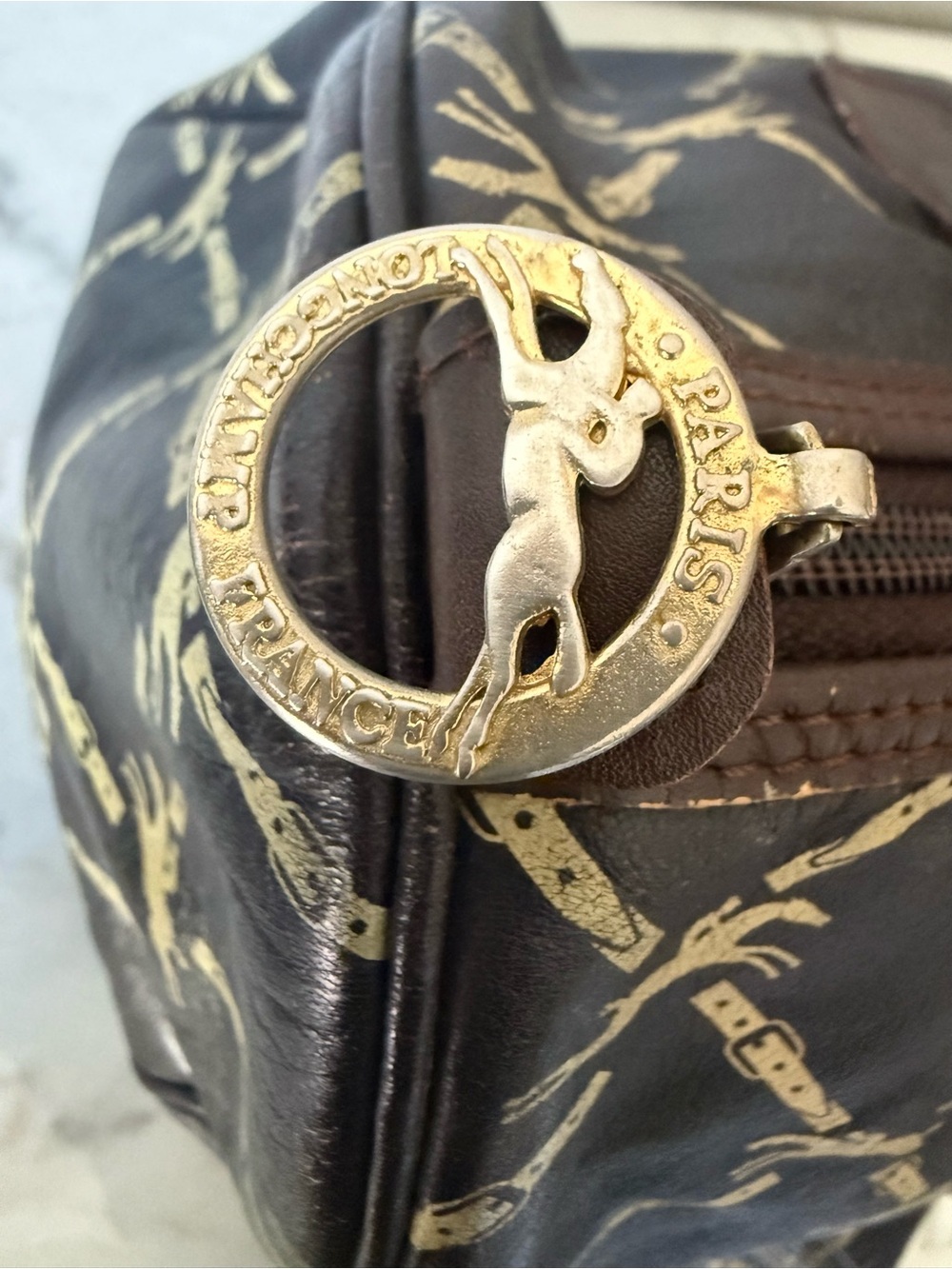 Vintage Longchamp Brown and Gold Monogram Satchel Bag with Long Wallet-GUC!! - Picture 9 of 15